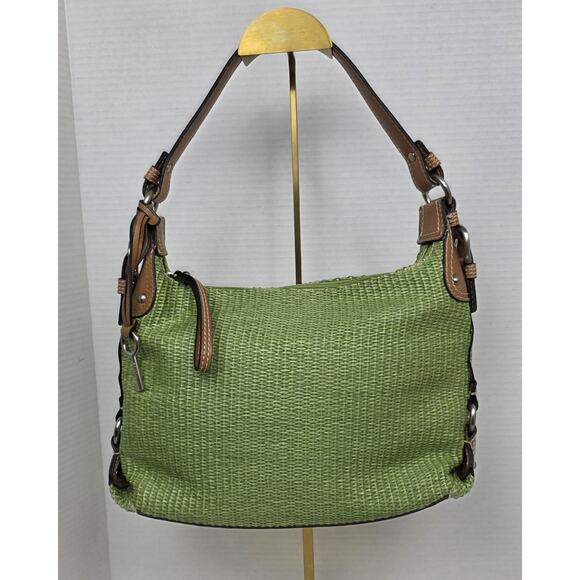 Fossil Genuine Classic 1954 Green Woven Straw Leather Handbag ZB2181 - Picture 1 of 8